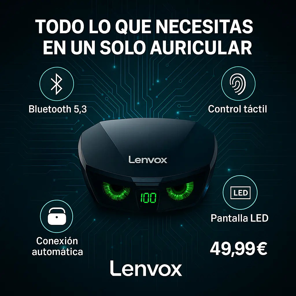 Auriculares Inalámbricos Lenvox GM2 Pro con Pantalla LED + 1 año de Spotify Premium Gratis